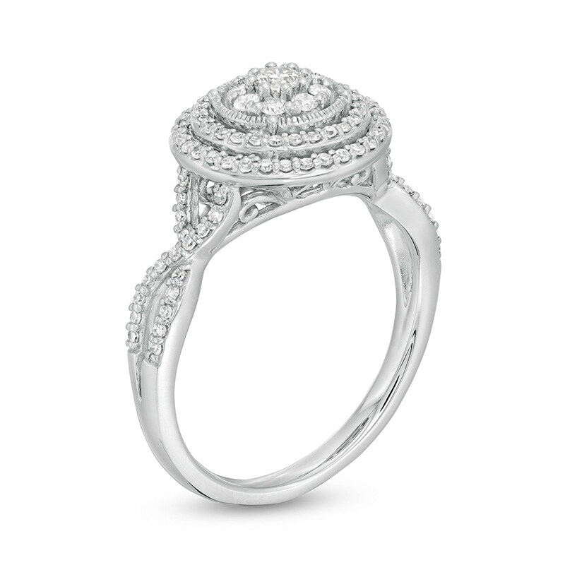 Main Image 3 of Previously Owned - 1/2 CT. T.W. Diamond Double Frame Twist Engagement Ring in 10K White Gold