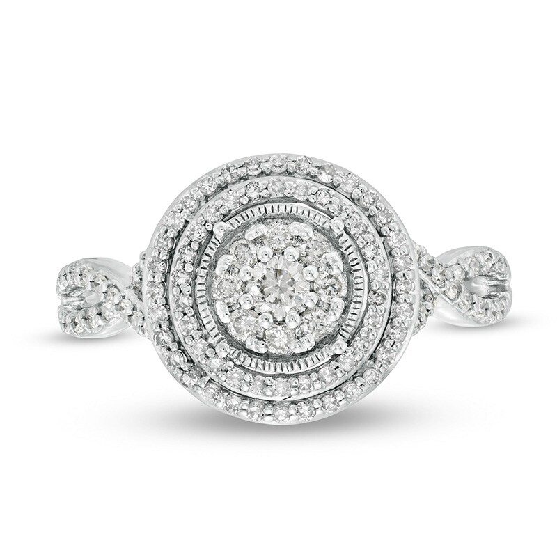 Main Image 4 of Previously Owned - 1/2 CT. T.W. Diamond Double Frame Twist Engagement Ring in 10K White Gold