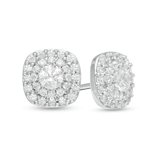 Previously Owned - 1/2 CT. T.w. Diamond Frame Stud Earrings in 10K White Gold