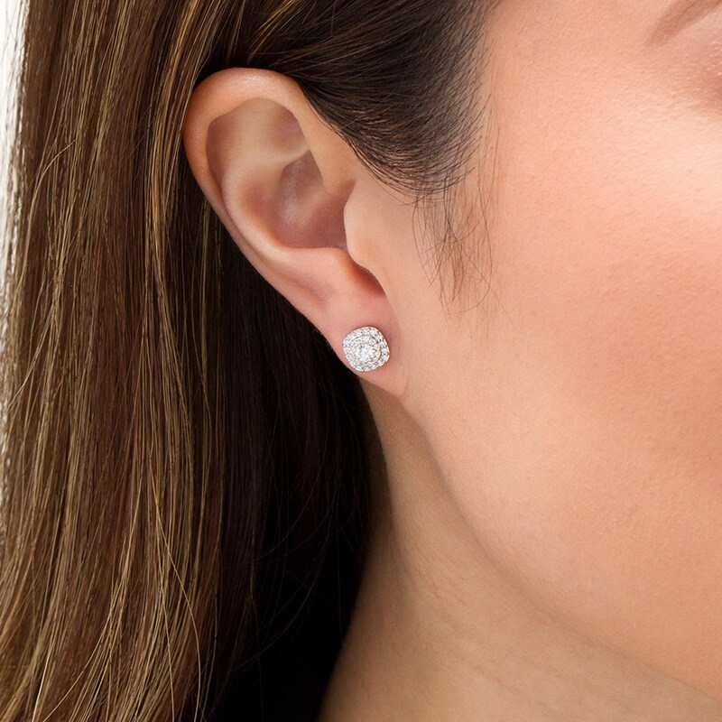 Main Image 2 of Previously Owned - 1/2 CT. T.W. Diamond Frame Stud Earrings in 10K White Gold