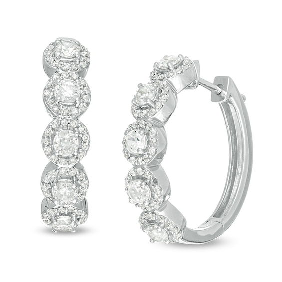 Previously Owned - 1-1/2 CT. T.w. Diamond Frame Five Stone Hoop Earrings in 10K White Gold