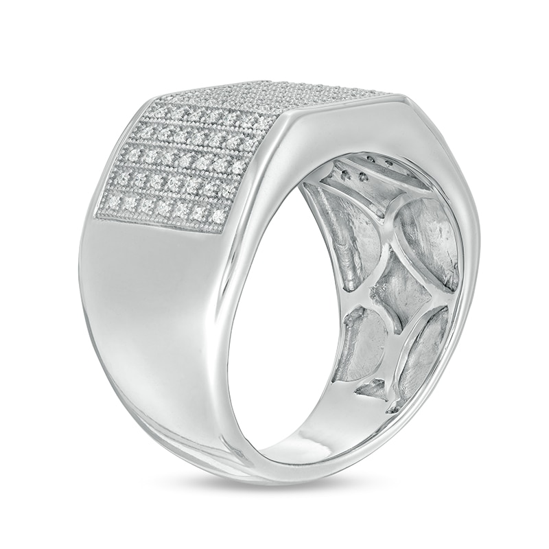 Main Image 3 of Previously Owned - 1/3 CT. T.W. Diamond Squared Multi-Row Ring in Sterling Silver