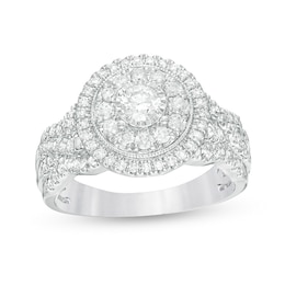 Previously Owned - 1 CT. T.W. Diamond Double Frame Vintage-Style Engagement Ring in 10K White Gold