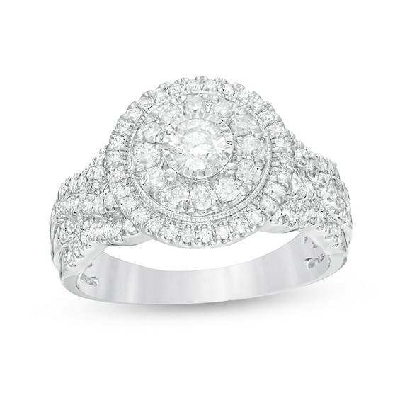 Previously Owned - 1 CT. T.w. Diamond Double Frame Vintage-Style Engagement Ring in 10K White Gold