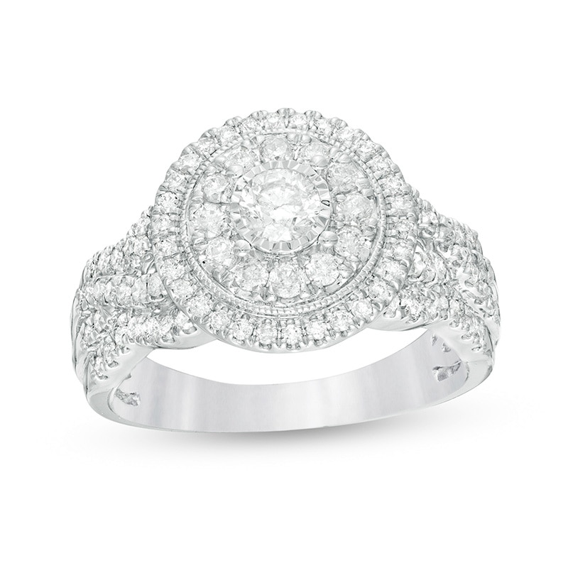 Main Image 1 of Previously Owned - 1 CT. T.W. Diamond Double Frame Vintage-Style Engagement Ring in 10K White Gold