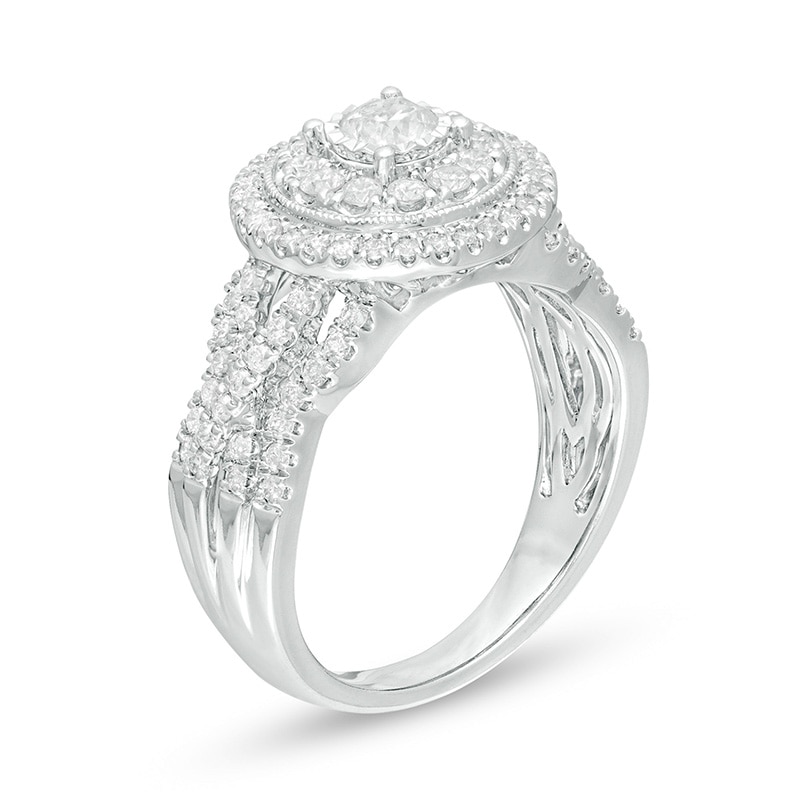 Main Image 3 of Previously Owned - 1 CT. T.W. Diamond Double Frame Vintage-Style Engagement Ring in 10K White Gold