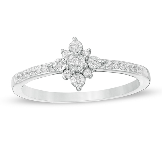 Previously Owned - 1/10 CT. T.w. Diamond Starburst Promise Ring in Sterling Silver