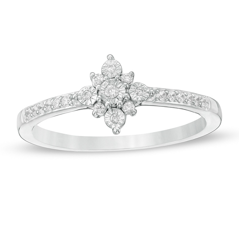 Main Image 1 of Previously Owned - 1/10 CT. T.W. Diamond Starburst Promise Ring in Sterling Silver