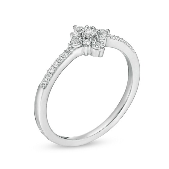 Previously Owned - 1/10 CT. T.w. Diamond Starburst Promise Ring in Sterling Silver