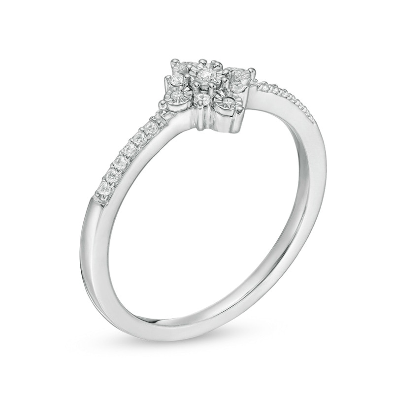 Main Image 2 of Previously Owned - 1/10 CT. T.W. Diamond Starburst Promise Ring in Sterling Silver