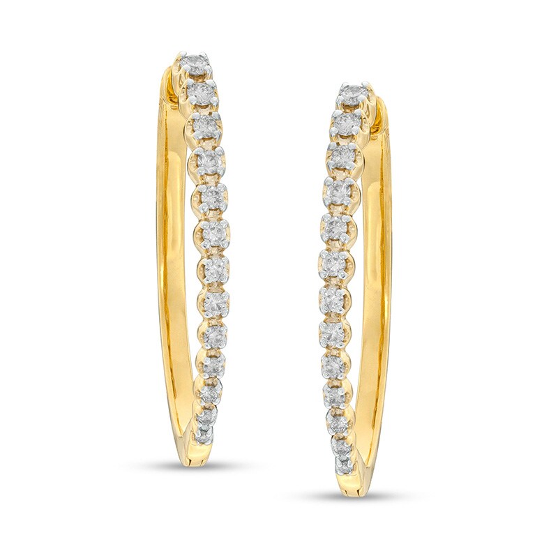 Main Image 1 of Previously Owned - 1/2 CT. T.W. Diamond Oval Hoop Earrings in 10K Gold