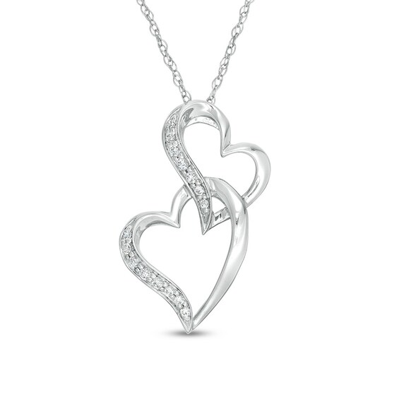Previously Owned - 1/15 CT. T.w. Diamond Curved Double Heart Pendant in 10K White Gold