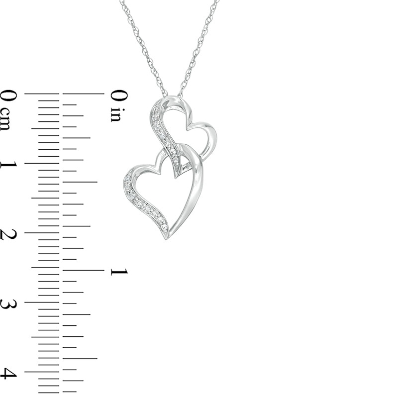 Main Image 2 of Previously Owned - 1/15 CT. T.W. Diamond Curved Double Heart Pendant in 10K White Gold