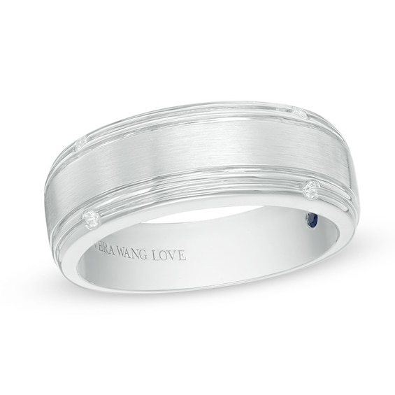 Previously Owned - Vera Wang Men's 1/20 CT. T.w. Diamond Four Stone Wedding Band in 14K White Gold