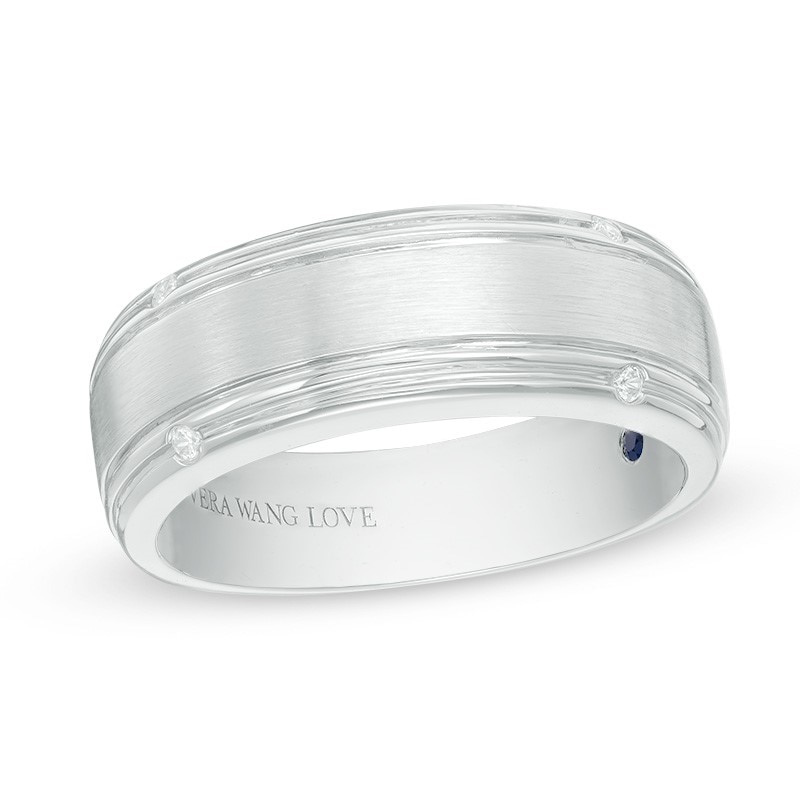 Main Image 1 of Previously Owned - Vera Wang Men's 1/20 CT. T.W. Diamond Four Stone Wedding Band in 14K White Gold