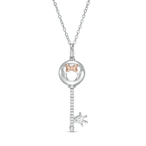 Previously Owned - Mickey Mouse & Minnie Mouse 1/20 CT. T.w. Diamond Minnie Mouse Key Pendant - 19"
