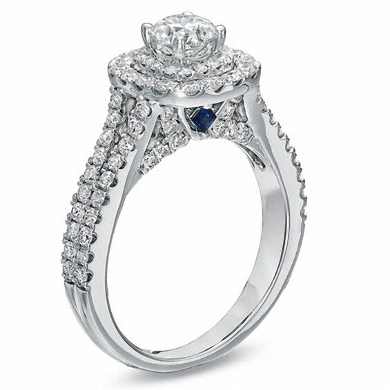 Previously Owned - Vera Wang Love Collection 1-1/2 CT. T.w. Diamond Frame Split Shank Engagement Ring in 14K White Gold