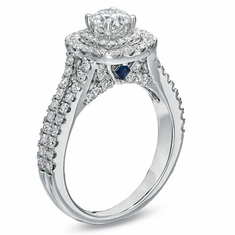 Main Image 3 of Previously Owned - Vera Wang Love Collection 1-1/2 CT. T.W. Diamond Frame Split Shank Engagement Ring in 14K White Gold