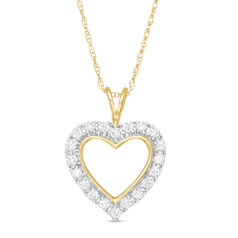 Main Image 1 of Previously Owned - 1/4 CT. T.W. Diamond Heart Outline Pendant in 10K Gold