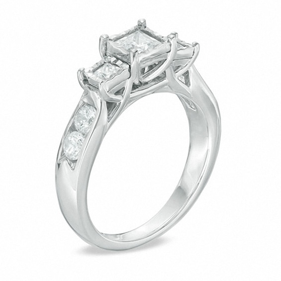 Previously Owned - 1 CT. T.w. Princess-Cut Diamond Past Present FutureÂ® Engagement Ring in 10K White Gold