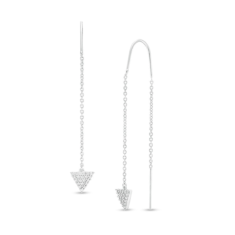 Main Image 1 of Previously Owned - 1/5 CT. T.W. Diamond Triangle Threader Earrings in 10K White Gold
