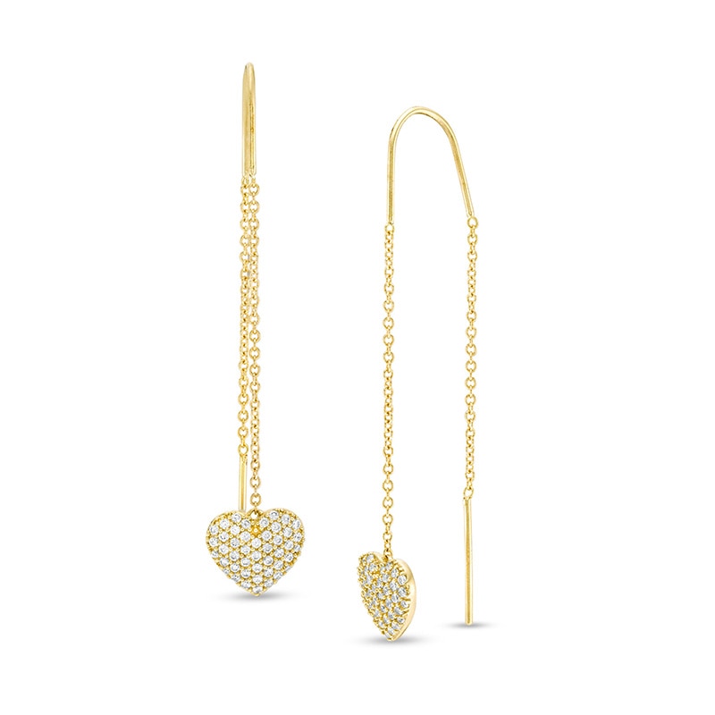 Main Image 1 of Previously Owned - 3/8 CT. T.W. Diamond Heart Threader Earrings in 10K Gold