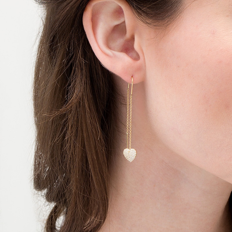Main Image 2 of Previously Owned - 3/8 CT. T.W. Diamond Heart Threader Earrings in 10K Gold