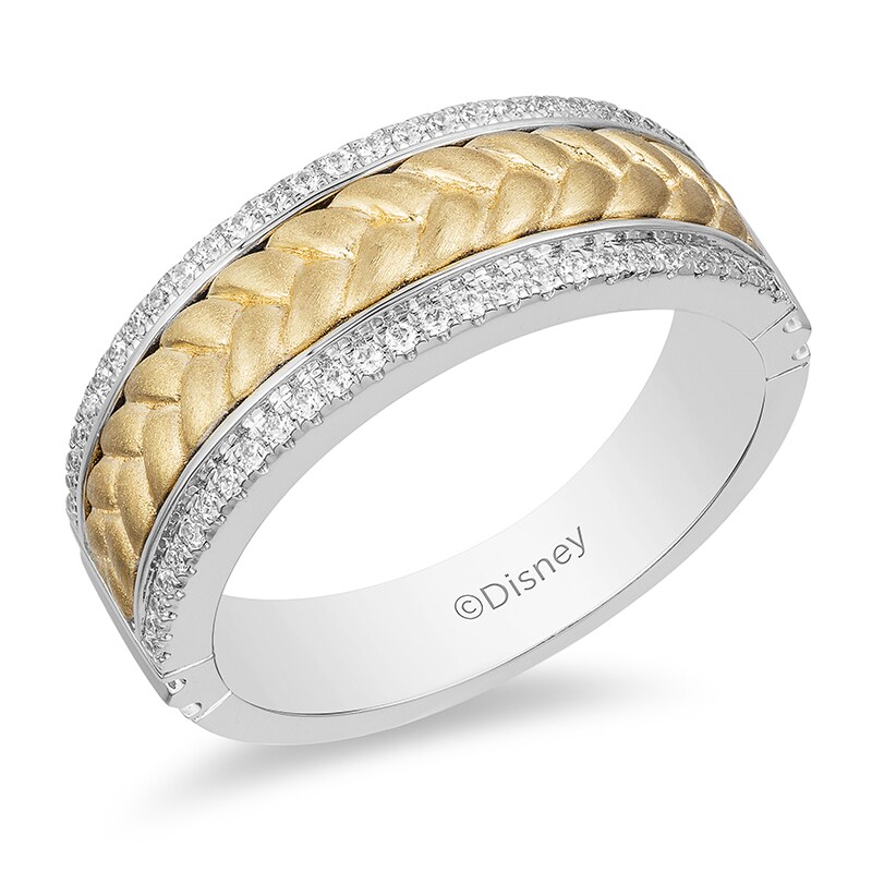 Main Image 1 of Previously Owned - Enchanted Disney Men's 1/4 CT. T.W. Diamond Braid center Wedding Band in 14K Two-Tone Gold