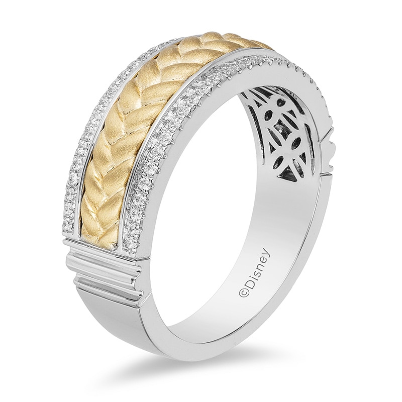 Main Image 2 of Previously Owned - Enchanted Disney Men's 1/4 CT. T.W. Diamond Braid center Wedding Band in 14K Two-Tone Gold
