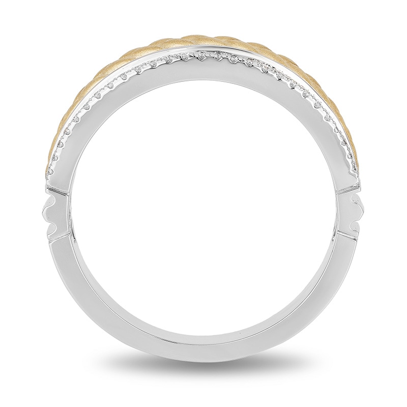 Main Image 3 of Previously Owned - Enchanted Disney Men's 1/4 CT. T.W. Diamond Braid center Wedding Band in 14K Two-Tone Gold