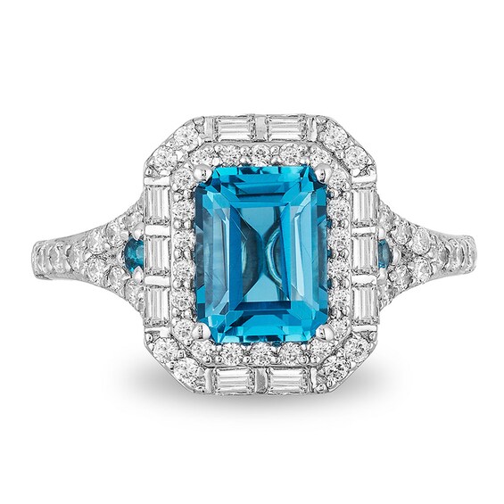 Previously Owned - Enchanted Disney Cinderella London Blue Topaz and 3/4 CT. T.w. Diamond Ring in 14K White Gold