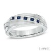 Thumbnail Image 1 of Previously Owned - Vera Wang Men's Blue Sapphire and 1/6 CT. T.W. Diamond Slant Band in 14K White Gold