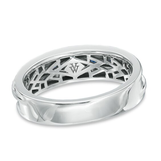 Previously Owned - Vera Wang Men's Blue Sapphire and 1/6 CT. T.w. Diamond Slant Band in 14K White Gold