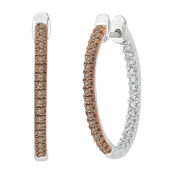 Previously Owned - 1/3 CT. T.w. Champagne and White Diamond Inside-Out Hoop Earrings in 10K White Gold