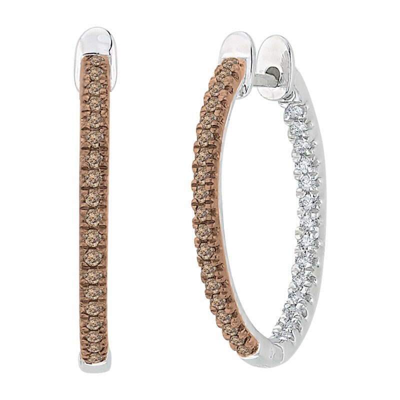 Main Image 1 of Previously Owned - 1/3 CT. T.W. Champagne and White Diamond Inside-Out Hoop Earrings in 10K White Gold