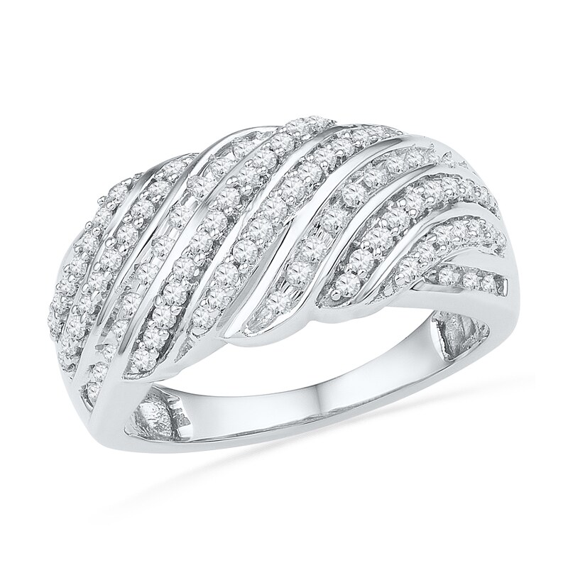 Main Image 1 of Previously Owned - 1/2 CT. T.W. Diamond Slant Rows Band in 10K White Gold