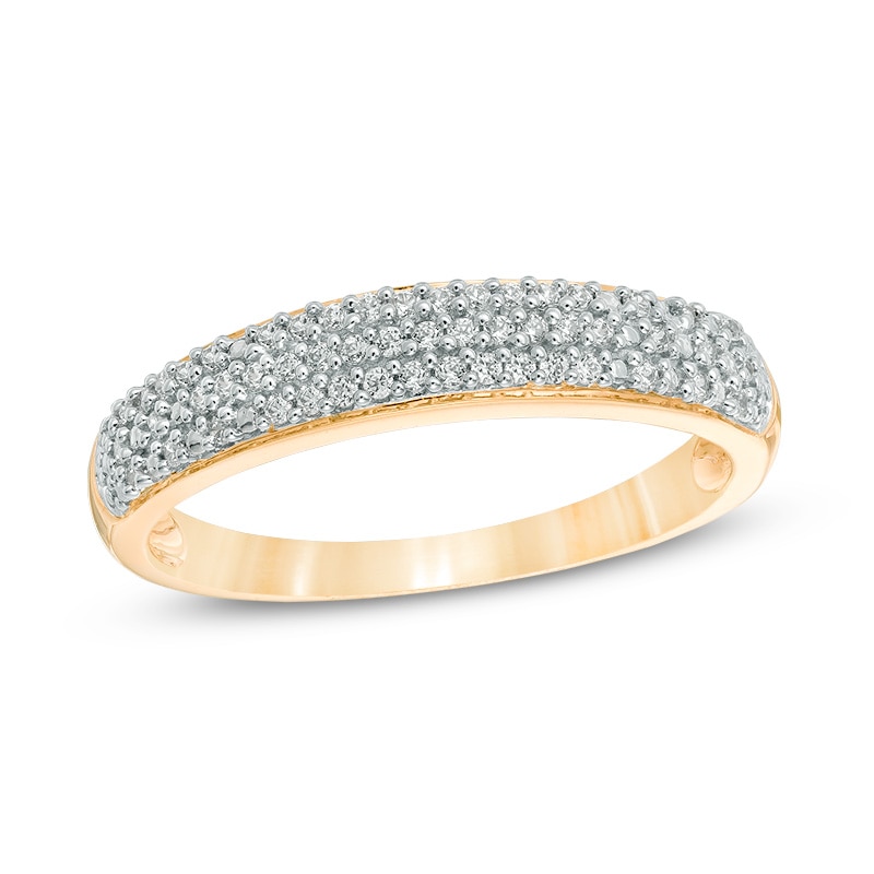 Main Image 1 of Previously Owned - 1/5 CT. T.W. Diamond Wedding Band in Sterling Silver with Yellow Rhodium