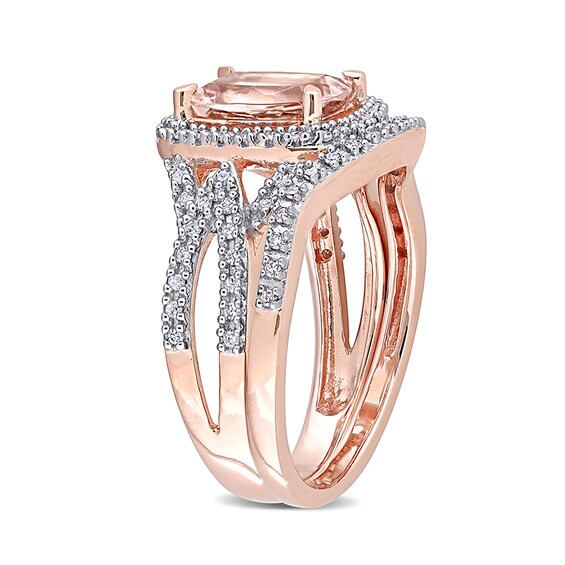 Previously Owned - Cushion-Cut Morganite and 1/4 CT. T.w. Diamond Frame Bridal Set in 10K Rose Gold