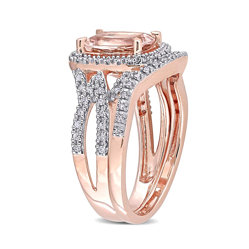 Main Image 3 of Previously Owned - Cushion-Cut Morganite and 1/4 CT. T.W. Diamond Frame Bridal Set in 10K Rose Gold