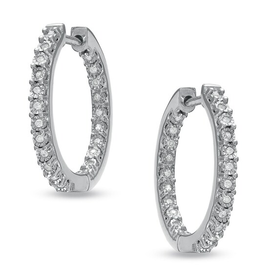 Previously Owned - 1/8 CT. T.w. Diamond Sparkle Hoop Earrings in Sterling Silver