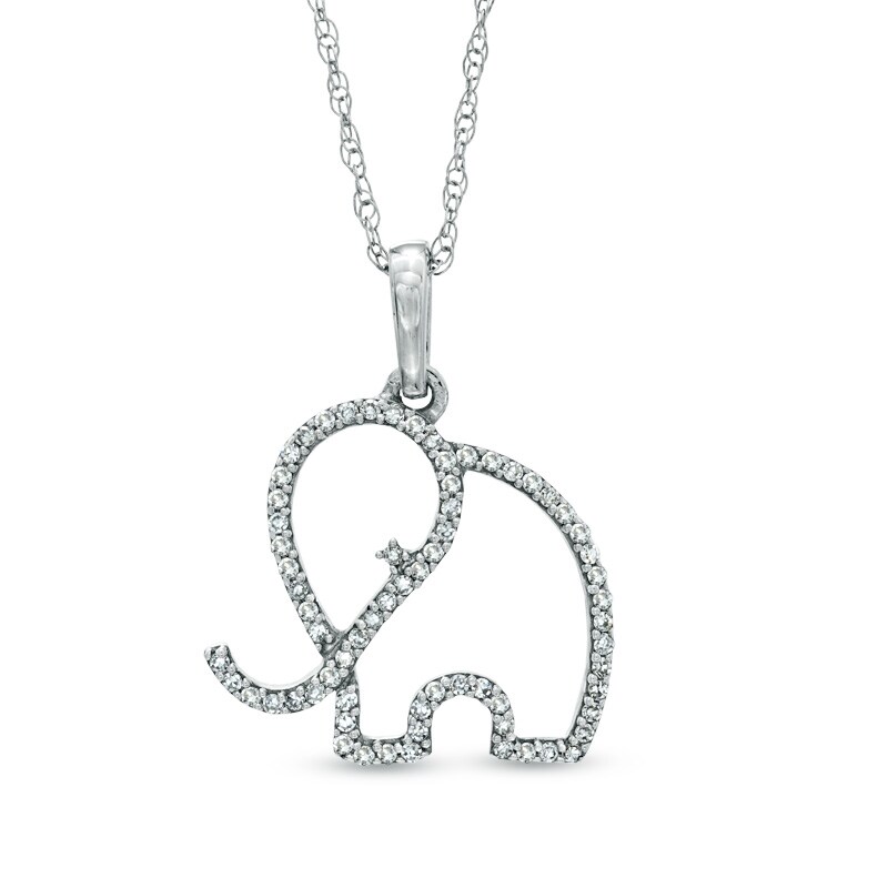 Main Image 1 of Previously Owned - 1/7 CT. T.W. Diamond Outline Elephant Pendant in 10K White Gold