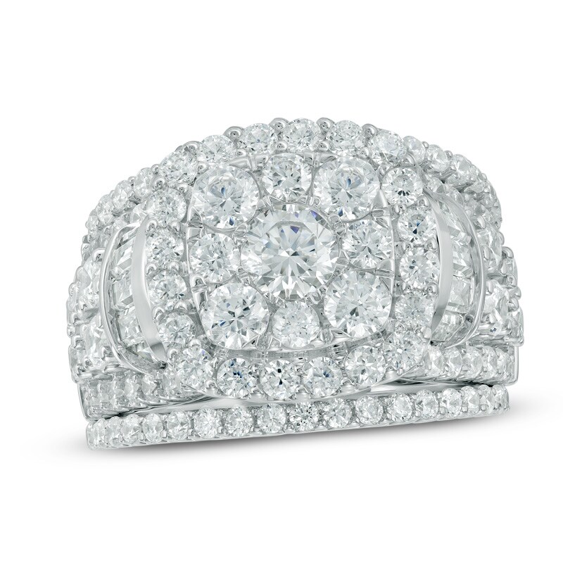 Main Image 1 of Previously Owned - 4 CT. T.W. Diamond Cluster Frame Three Piece Bridal Set in 14K White Gold