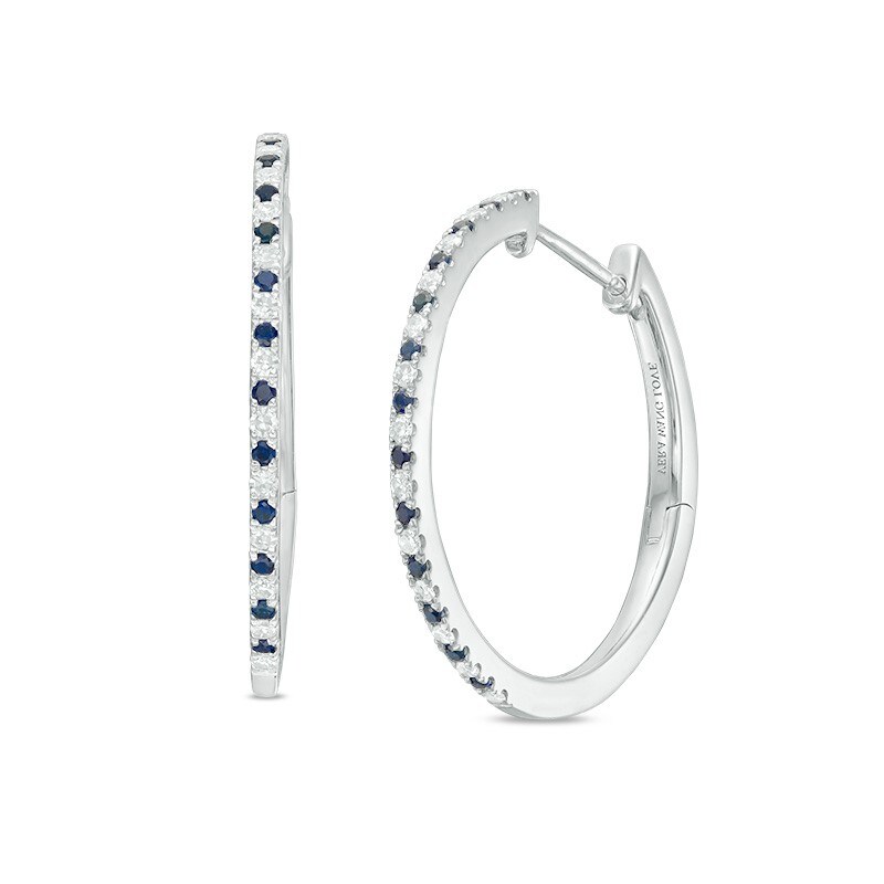 Main Image 1 of Previously Owned - Vera Wang Love Collection Blue Sapphire and 1/5 CT. T.W. Diamond Hoop Earrings in Sterling Silver