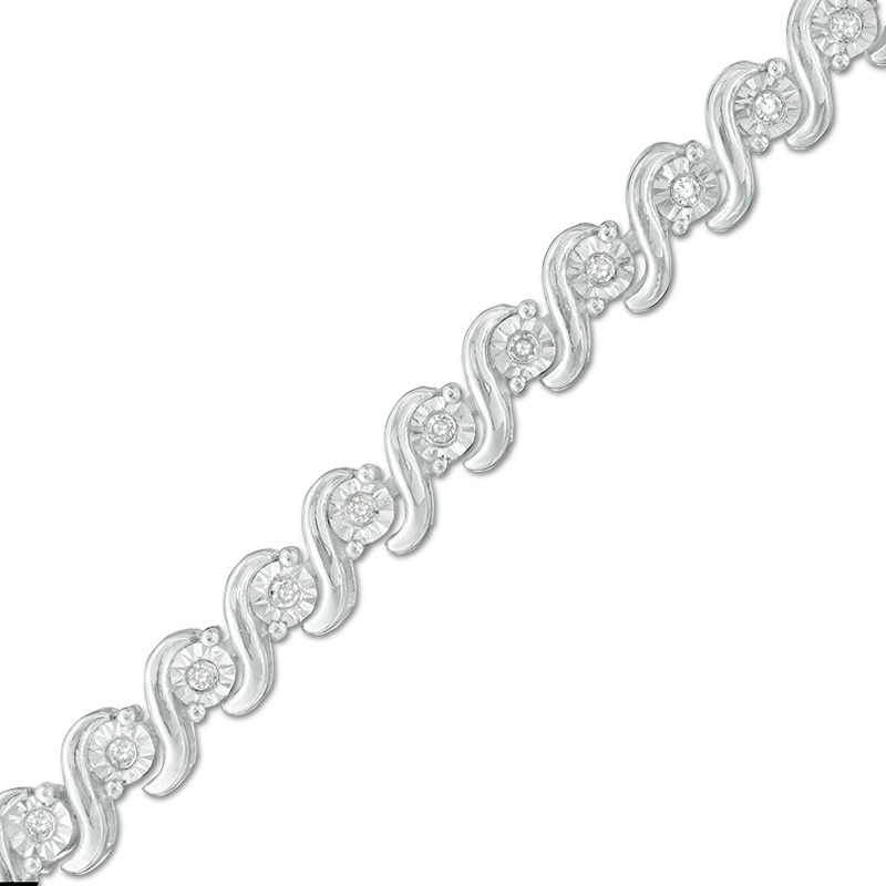 Main Image 1 of Previously Owned - 1/5 CT. T.W. Diamond "S" Curve Bracelet in Sterling Silver - 7.5"