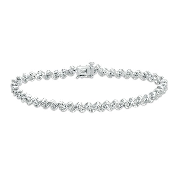 Previously Owned - 1/5 CT. T.w. Diamond "S" Curve Bracelet in Sterling Silver - 7.5"