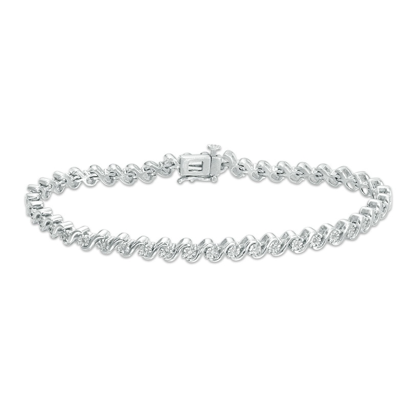 Main Image 2 of Previously Owned - 1/5 CT. T.W. Diamond "S" Curve Bracelet in Sterling Silver - 7.5"