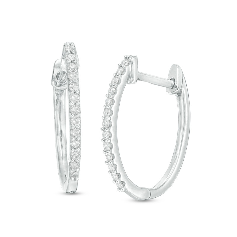 Main Image 1 of Previously Owned - 1/8 CT. T.W. Diamond Hoop Earrings in Sterling Silver