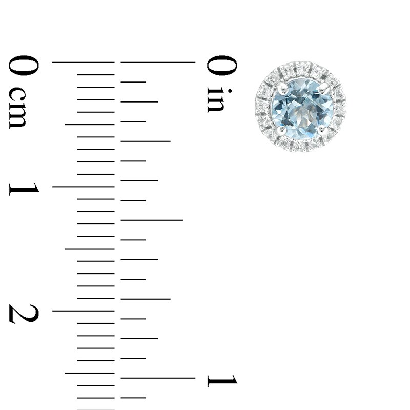 Main Image 2 of Previously Owned - 5.0mm Aquamarine and Lab-Created White Sapphire Frame Stud Earrings in 10K White Gold