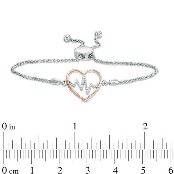Previously Owned - 1/10 CT. T.w. Diamond Heartbeat Bolo Bracelet in Sterling Silver and 10K Rose Gold - 9.5"
