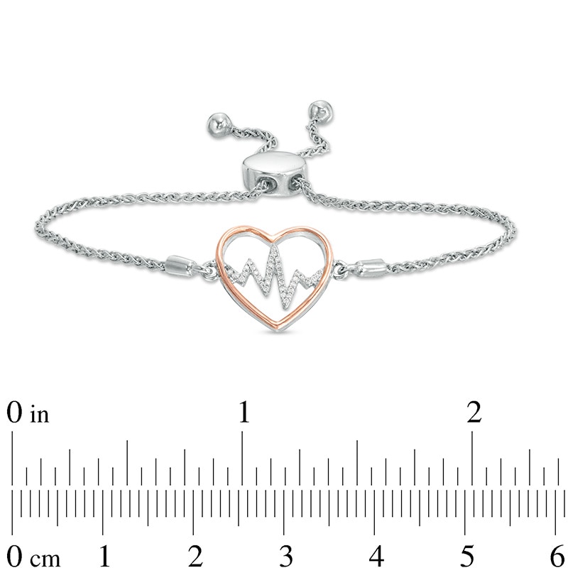 Main Image 2 of Previously Owned - 1/10 CT. T.W. Diamond Heartbeat Bolo Bracelet in Sterling Silver and 10K Rose Gold - 9.5"
